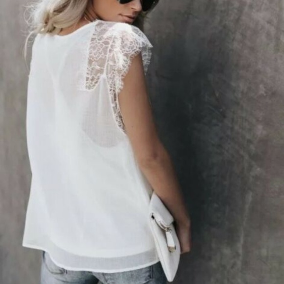 LAST TWO! Lace Flowy Chiffon Boho Top Blouse - Picture 5 of 8
